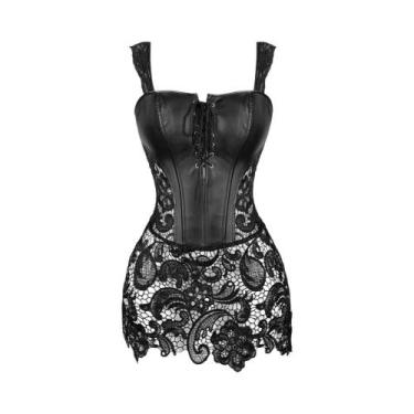 Imagem de Vestido Corset Feminino Steampunk Gótico Em material sintético Com Sai