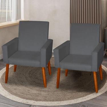 Imagem de Kit 2 Poltronas Decorativas Mel Material Sintético Cinza Dal Poz Estofados
