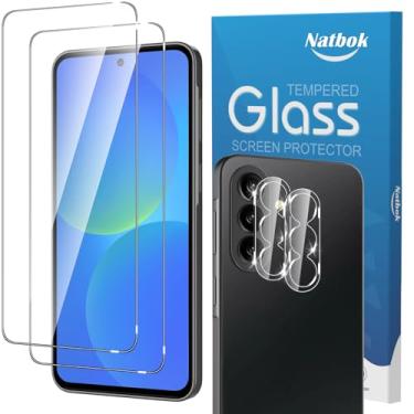 Imagem de Natbok Pacote com 2 + 2 protetores de tela para Samsung Galaxy A37/A57 com protetor de lente de câmera, filme de vidro temperado 9H de cobertura total, resistente a arranhões, sem bolhas para Galaxy