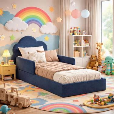 Imagem de Cama Infantil Nuvem Montessoriana Juvenil Com Colchão Azul Bgaspari - 