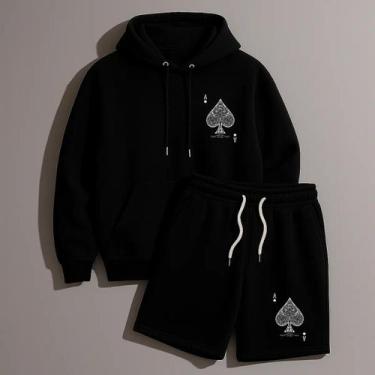 Imagem de Conjunto Kit Masculino Moletom Canguru Com Capuz e Short Tectel As De 