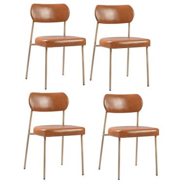 Imagem de Kit 04 Cadeiras Sala de Jantar Lavínia Estofada Base Champagne Couríssimo Amarula - Desk Design