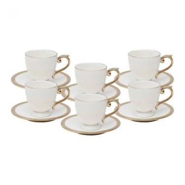 Imagem de Conjunto Jogo 6 Xícaras de Café Com Pires Porcelana Branco Paddy 90ml 