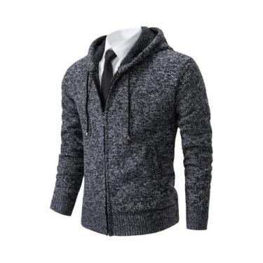Imagem de Cardigã Masculino De Fleece Quente Com Zíper, Cor Sólida, Gola Alta, C