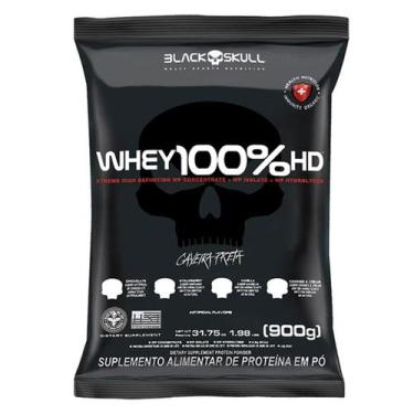 Imagem de Whey 100 HD Refil 900g WPC, WPI E WPH BlackSkull Caveira Preta, Chocol