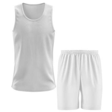 Imagem de Kit Calção Short Futebol Basquete Branco + Regata Masculina Lisa Básica Dry-Masculino