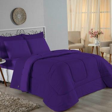Imagem de Kit Edredom Dupla Face + Jogo De Lençol Casal Nobre 7 Peças Malha 100% Algodão - Roxo
