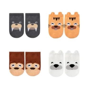 Imagem de Meias Antiderrapantes Fofas De Desenho Animado Para Bebês, 4 Pares, Re