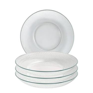 Imagem de Kit 6 Prato Fundo Forjado Vidro Transparente Refeição 22,8cm - CLICK H