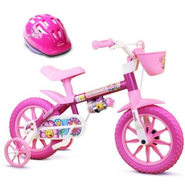 Imagem de Bicicletinha Infantil Aro 12 Feminina Flower com Capacete Nathor
