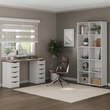 Imagem de Escrivaninha Mesa Escritório 10 Gavetas com Estante 4 Nichos - Artany