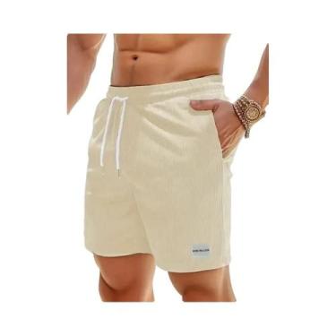 Imagem de Bermudas Casuais Masculinas De Cor Sólida Em Corduroy Para Verão, Prai