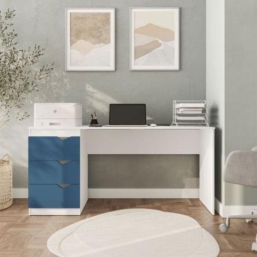 Imagem de Mesa Escrivaninha Porto 3 Gavetas 40250685 Azul/Branco - Politorno