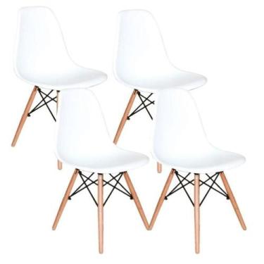 Imagem de Kit C 4 Cadeira Charles Eames Wood Dsw Branca Base Madeira - UNIVERSAL