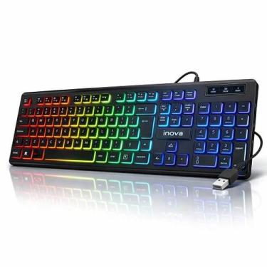 Imagem de Teclado Gamer com Fio USB Ultra Silencioso Ergonômico Iluminação RBG O