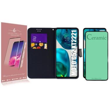 Imagem de Capa Carteira + Pelicula De CERAMICA Compativel Moto G52 XT2221 6.6 - 