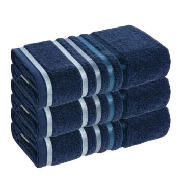 Imagem de Kit 3 Toalhas de Rosto Lumina Karsten Fio Penteado 48x80cm, Marinho