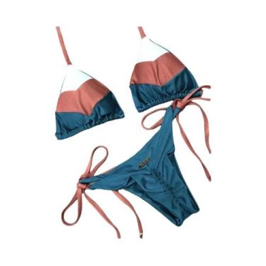 Imagem de Biquíni Micro Halter Sexy Feminino Com Estampa Tropical E Efeito Push 