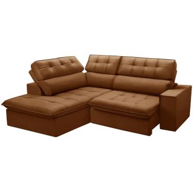 Imagem de Sofá 3 Lugares Retrátil Reclinável Chaise Esquerdo 243cm Solin F04 Veludo Terracota - Lyam Decor