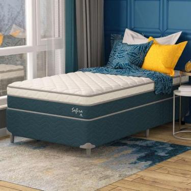 Imagem de Cama Box Solteiro King com Colchão Safira (63x108x198) Azul e Branco -
