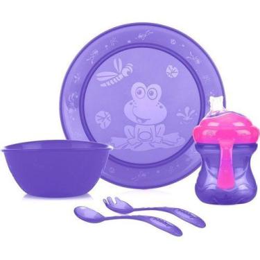 Imagem de Kit Alimentação 5 Peças Copo Prato Tigela Garfo e Colher Baby Nuby Cor