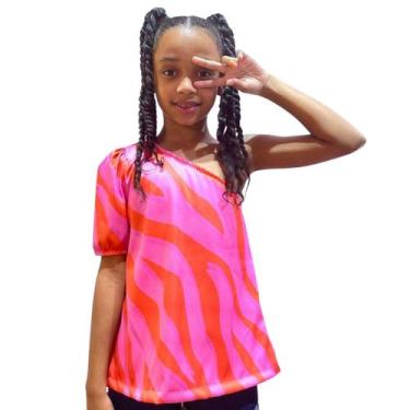 Imagem de Blusa de um Ombro só  Rosa Roxo e Laranja Estampa Retrô - Magic Sky, R