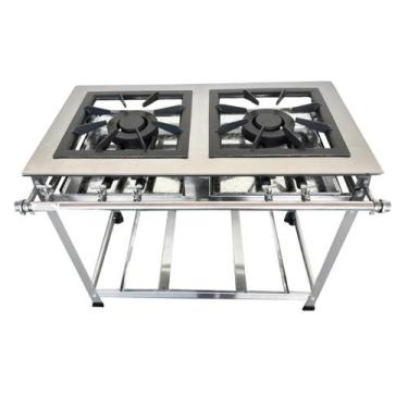 Imagem de Fogão Industrial 2 Bocas Duplas 40x40 P8 em Aço Inox Leona