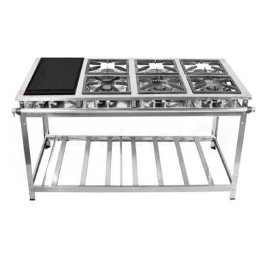 Imagem de Fogão Industrial 6 Bocas com Chapa P8 em Aço Inox Leona