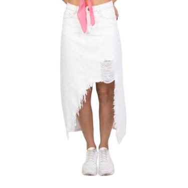 Imagem de Saia Jeans Midi Destroyed Ultra Clara Lady Rock, Azul claro, 38