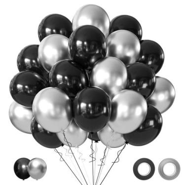 Imagem de Balões Metalizados AIOZX - 50 Peças (30cm) - Preto e Prata