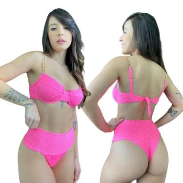 Imagem de Biquíni Hot Pants Faixa Meia Taça Retrô Com Bojo Canelado Mônaco Corre