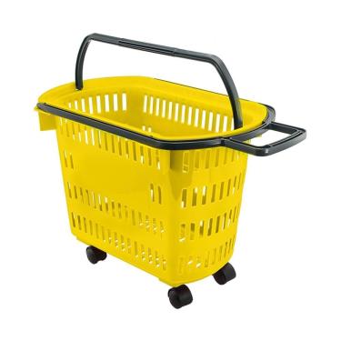 Imagem de Cesto de Compras para Supermercado D300 Tamanho Grande com Rodízio 30L Amarelo Della Plast