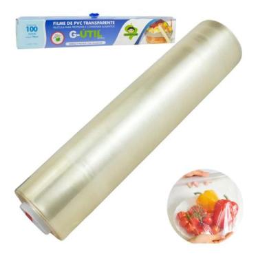 Imagem de Rolo Bobina Filme Pvc 28cm X 100 Metros Com Trilho Cortante  Kit 3un -