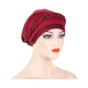 Imagem de Hijab Muçulmano Color Block Com Trança, Lenço De Cabeça Macio E Elásti