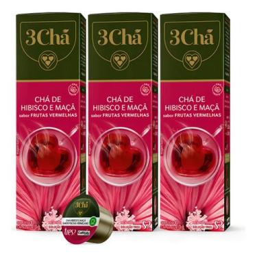 Imagem de Kit 30 Cápsulas de Chá Hibisco e Maçã Frutas Vermelhas das Três Coraçõ