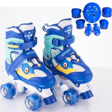 Imagem de Patins Infantil 4 Rodas ARCO IRIS Com Led Com Kit Proteção Menina Meni