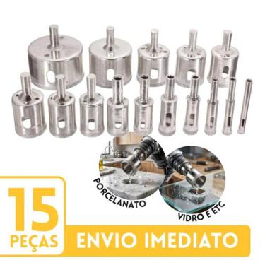 Imagem de Jogo Broca Serra Copo Diamantada 15 Peças Porcelanato e Vidro 6 à 50MM