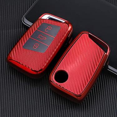 Imagem de WSWJDW TPU masculino feminino porta-chaves do carro capa porta-chaves anel porta-chaves, adequado para Volkswagen VW Tiguan MK2 Magotan Passat B8 CC Skoda Superb A7, vermelho