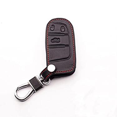 Imagem de WSWJDW Couro de 3 botões com controle remoto para chave do carro capa chaveiro chaveiro bolsa, apto para Jeep Renegade 2014 2015 Grand Cherokee Chrysler 300c Fiat, preto
