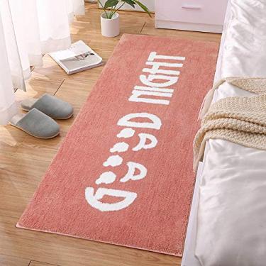 Imagem de Tapete de área para quarto, cabeceira, tapete macio, antiderrapante, lavável com estampa de letras, para sala de estudo, varanda, quarto das crianças, cozinha, banheiro, rosa, 60160 cm