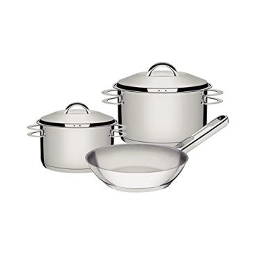 Imagem de Jogo de Panelas Tramontina Aço Inox Fundo Triplo Solar 3 Peças, Cinza, 65510743