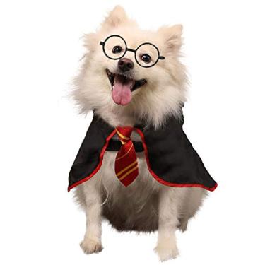 Imagem de Coomour Dog Halloween Wizard Cosutme Pet Cat Puppy Fofa Roupas para Pequeno Médio Grande Cães Gatos Camisa com ÓculosCoomour Large(Neck:21")