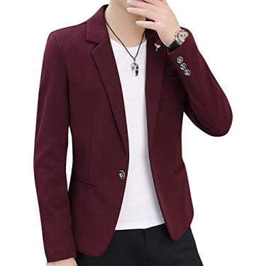 Imagem de Dawwoti Terno de lã masculino casual slim fit blazer jaqueta de casamento chique casacos, Vinho tinto, 3G