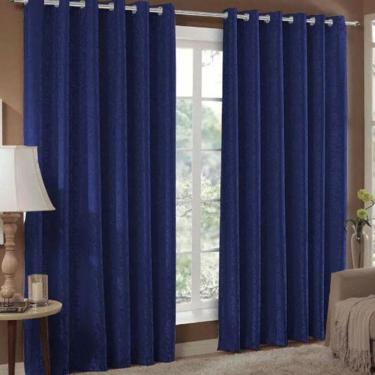 Imagem de Cortina Jacquard 4,00X2,80 Azul Ilhós Quadrado Cromado