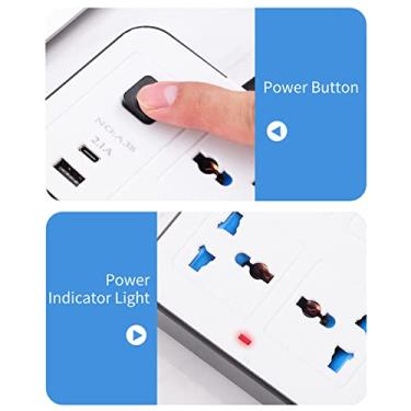 Imagem de Wemay Tira de força com 6 soquetes CA e 3 USB 1 porta tipo C 6FT cabo de extensão protetor contra surtos para dormitório de escritório em casa botão liga/desliga seguro de usar