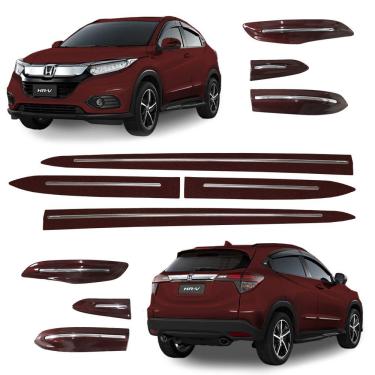 Imagem de Jogo Friso Lateral Honda HR-V 2016 a 2022 e Protetor de Para-choque Vermelho Mercúrio com Filete Cromado