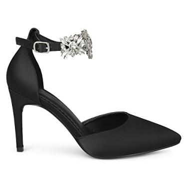 Imagem de Brinley Co. Womens Lizzie Satin Pointed Toe Rhinestone Ankle Strap D'Orsay Stiletto Heels