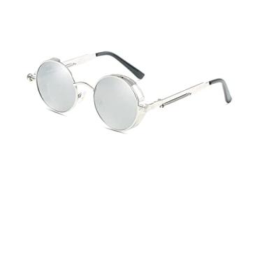 Imagem de Óculos de Sol Gótico Clássico Steampunk Polarizado Masculino Feminino Designer Vintage Redonda Armação de Metal Óculos de Sol UV400,9,Z