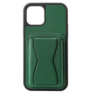 Imagem de Capa de cartão de inserção de suporte de pu de cor sólida para iphone 13 12 11pro max mini x xs xr 7 8 plus se2020 capa de telefone dobrável à prova de choque, verde, para iphone 12 pro max