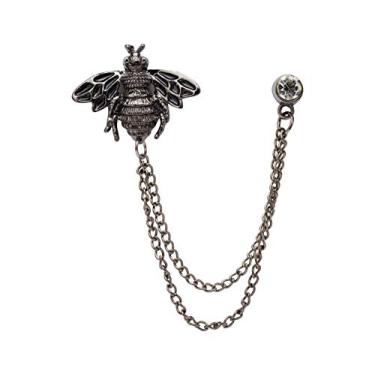 Imagem de A N KINGPiiN Broche de lapela para homens abelha com corrente pendurada broche de terno, brincos de camisa acessórios masculinos (preto), Metal